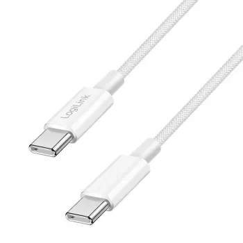 LogiLink CU0339 USB 2.0 Type-C -kaapeli, C/M - C/M, 480 Mbps, 60 W, nailon, valkoinen, 0,15 m