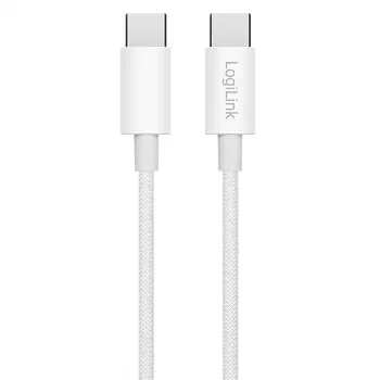 LogiLink CU0339 USB 2.0 Type-C -kaapeli, C/M - C/M, 480 Mbps, 60 W, nailon, valkoinen, 0,15 m