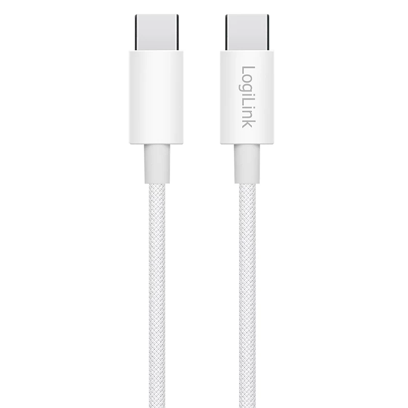 LogiLink CU0339 USB 2.0 Type-C -kaapeli, C/M - C/M, 480 Mbps, 60 W, nailon, valkoinen, 0,15 m