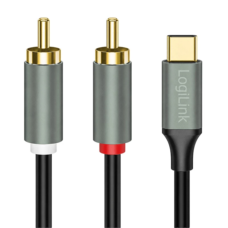 LogiLink CUA0140 USB 2.0 Type-C - 2x RCA -kaapeli, stereoääni, alumiini, musta/hopea, 1 m