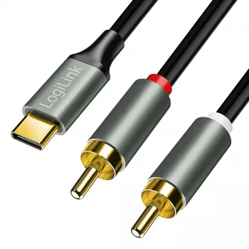 LogiLink CUA0141 USB 2.0 Type-C - 2x RCA -kaapeli, stereoääni, alumiini, musta/hopea, 1,5 m