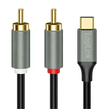 LogiLink CUA0141 USB 2.0 Type-C - 2x RCA -kaapeli, stereoääni, alumiini, musta/hopea, 1,5 m