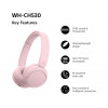 Sony WH-CH530 korvien päälle asettuvat Bluetooth-kuulokkeet mikrofonilla, melunvaimennus, vaaleanpunainen