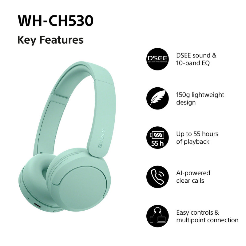 Sony WH-CH530 langattomat Bluetooth-kuulokkeet, minttu