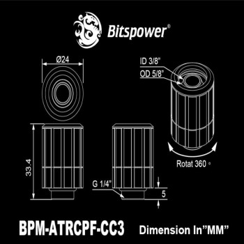Bitspower Artemis BPM-ATRCPF-CC3-SL suora kiertyvä liitin, G1/4 ulkokierre 16/10 mm:n letkulle, hiekkapuhallettu hopea