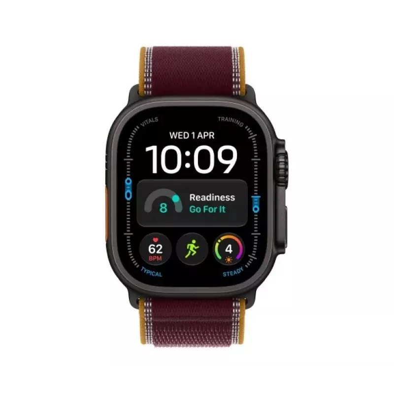 Apple Watch Ultra 4 -älykello, GPS + Cellular, 49 mm, musta, Trail Loop viininpunainen, M/L
