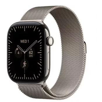 Apple Watch Series 12 älykello, GPS + Cellular, 42 mm, luonnonvärinen titaanikotelo, luonnonvärinen milanolainen ranneke