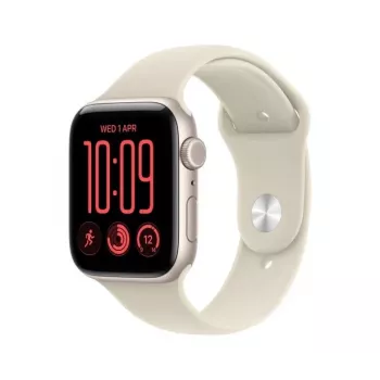 Apple Watch SE 3 älykello, GPS + Cellular, 44 mm, tähtivalkea alumiinikotelo, hiekanvärinen urheiluranneke S/M