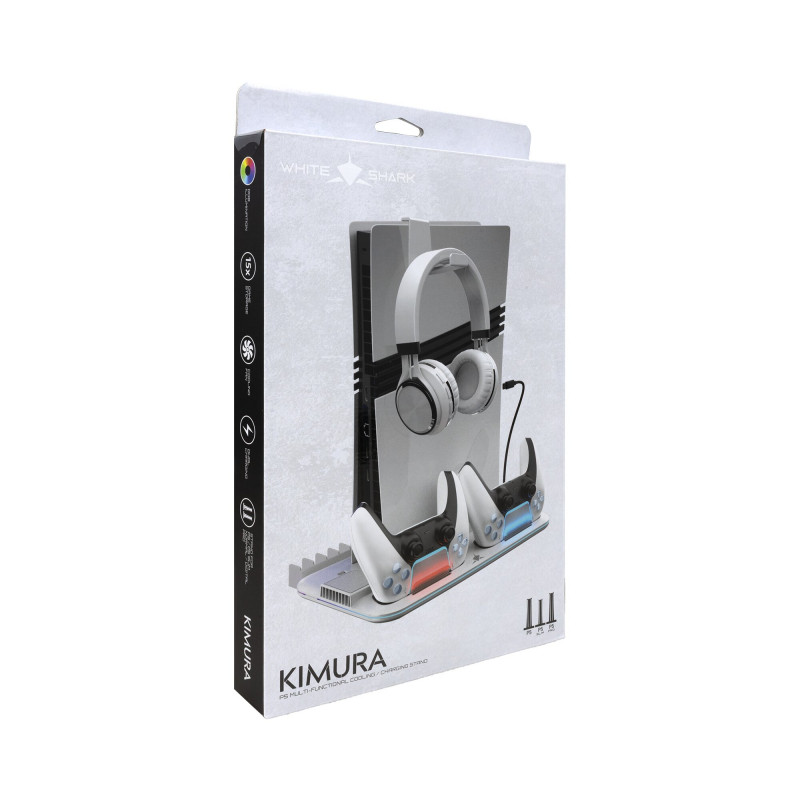White Shark KIMURA PRO PS5 jäähdytysalusta ja 2 latausasemaa, valkoinen