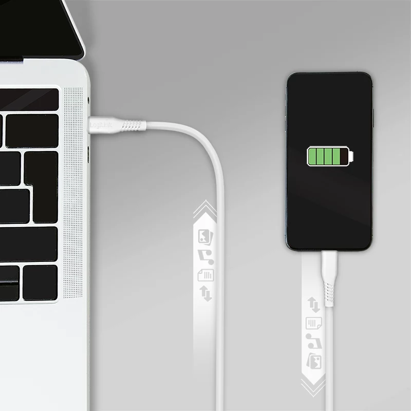 LogiLink CU0244 USB 2.0 -kaapeli USB-C – Micro-USB, 480 Mbit/s, 12 W, valkoinen, 2 m