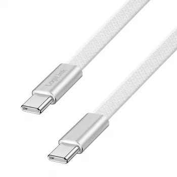 LogiLink CU0445 litteä USB 2.0 -kaapeli USB-C – USB-C, punottu, 480 Mbit/s, 60 W, valkoinen, 1 m