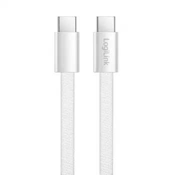 LogiLink CU0445 litteä USB 2.0 -kaapeli USB-C – USB-C, punottu, 480 Mbit/s, 60 W, valkoinen, 1 m