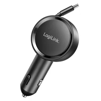 LogiLink PA0400 USB-C-autolaturi, 1 portti, PD 3.0, 30 W, sisäänvedettävä kaapeli, 0,8 m