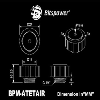 Bitspower Artemis BPM-ATETAIR-SL manuaalinen ilmanpoistoventtiili, G1/4″ ulkokierre, hiekkapuhallettu hopea