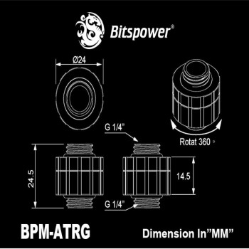 Bitspower Artemis BPM-ATRG-SL pyörivä jatkokappale, hiekkapuhallettu hopea