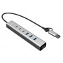 i-tec CAHUBMETAL6LANPD USB-C/USB-A metallinen keskitin, 6 porttia, Gigabit LAN, Power Delivery 85 W, hopea