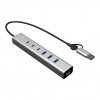 i-tec CAHUBMETAL6LANPD USB-C/USB-A metallinen keskitin, 6 porttia, Gigabit LAN, Power Delivery 85 W, hopea