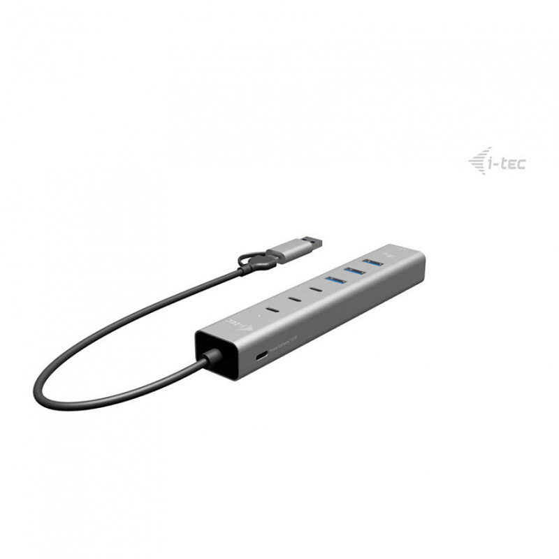 i-tec CAHUBMETAL6LANPD USB-C/USB-A metallinen keskitin, 6 porttia, Gigabit LAN, Power Delivery 85 W, hopea