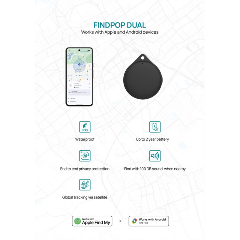 XD Design Connects Findpop Dual paikannin, Apple ja Android Find, IPX5, P301.1701