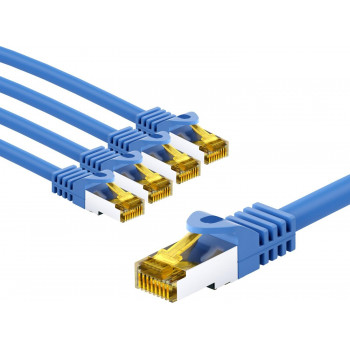 Goobay RJ45 CAT 6A S/FTP (PiMF) -kytkentäkaapeli, 500 MHz, CAT 7 -raakakaapelilla, 5 m, sininen (5 kpl)