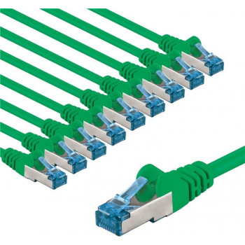 Goobay CAT 6A -patch-kaapeli, S/FTP (PiMF), 1 m, vihreä, kuparijohdin (CU), 10 kpl