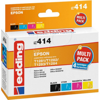 Edding EDD-414 mustekasetit Epson Stylus Office BX 305 F -tulostimeen, yhteensopivat, monipakkaus musta + syaani + magenta + keltainen (4 kpl)
