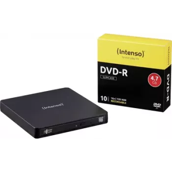 Intenso-paketti ulkoisella DVD-polttimella, Micro-USB B (USB 3.2 Gen 1), vähittäispakkaus, musta