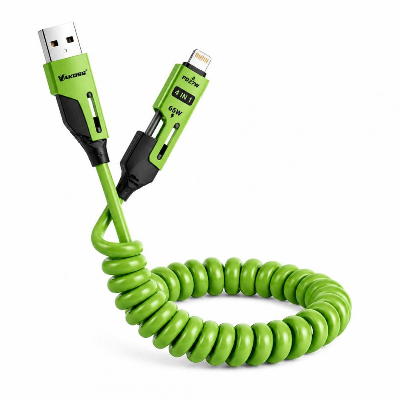 Vakoss MLU680G 4-in-1-kaapeli, 1,5 m, 60 W, 3 A, QC/PD, vihreä