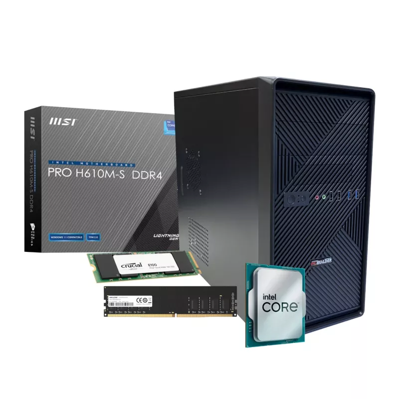 PCBUiLDER HOME MASTER pöytätietokone, Intel Core i3-14100, 8 Gt DDR4, 480 Gt M.2 NVMe SSD, Windows 11 Home