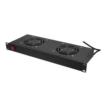 LogiLink FAU102B 19″ tuuletinyksikkö, 2 tuuletinta, kytkimellä, 1U, musta