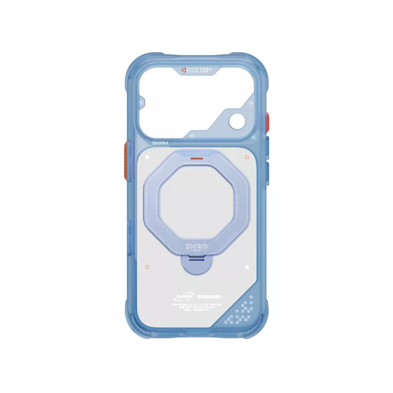 Skinarma Saturn Skin000483 -suojakuori MagSafe ja RotatingKick Stand iPhone 18 Pro / 17 Pro -puhelimelle, sininen