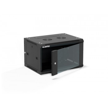 Alantec SW-6U-600-450-01-CA seinäkiinnitteinen 19 tuuman kaappi, 6U, 600x450, lasiovi, musta