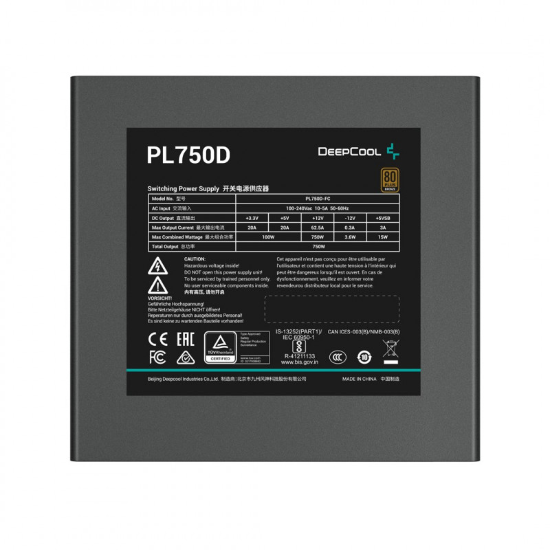 DeepCool PL750D R-PL750D-FC0B-EU virtalähde, 750 W, 20+4-pinninen ATX, musta
