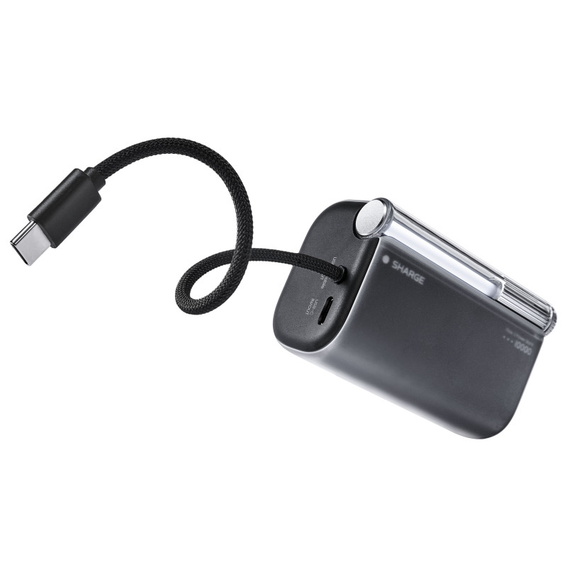 SHARGE Flow 3 varavirtapankki, 10 000 mAh, 45 W PD, USB-C-kaapeli, musta