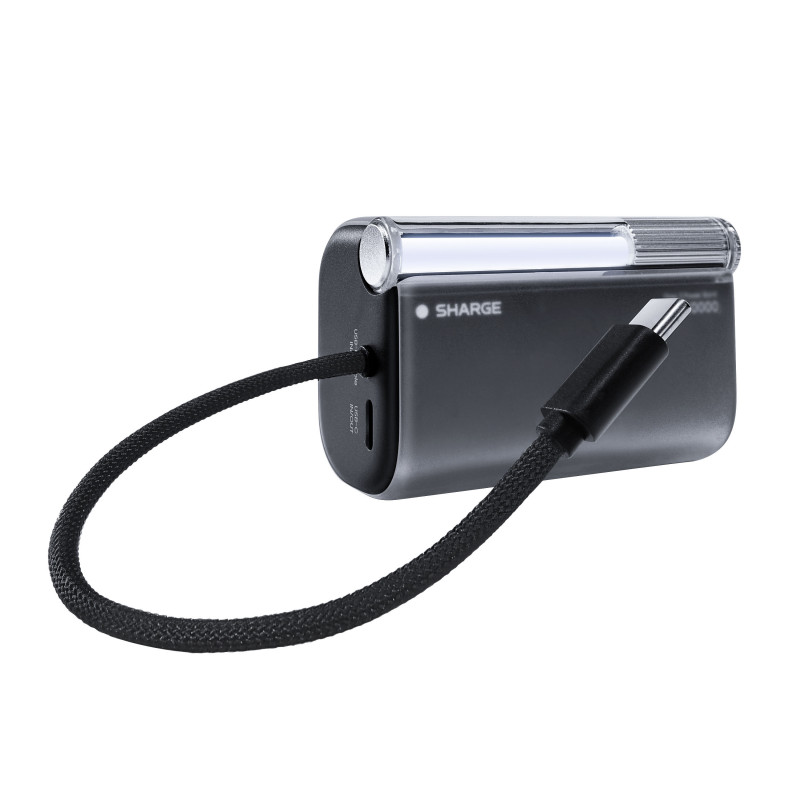 SHARGE Flow 3 varavirtapankki, 10 000 mAh, 45 W PD, USB-C-kaapeli, musta