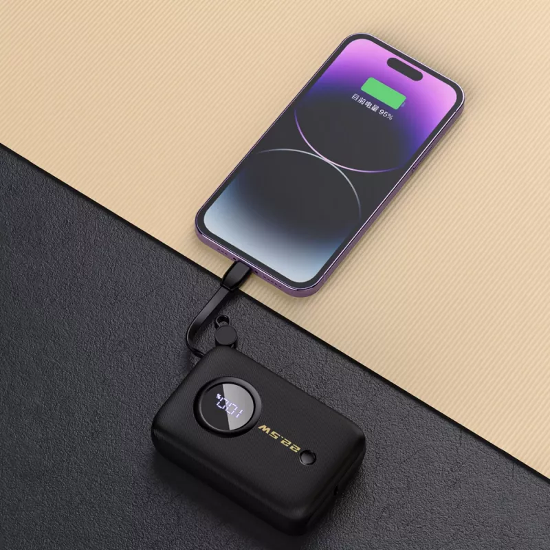 Dudao DDA344 varavirtalähde 10 000 mAh, PD 22,5 W, sisäänrakennetulla kaapelilla, musta