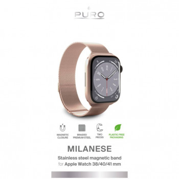 Puro Milanese PUMILAW40ROSE ruostumattomasta teräksestä valmistettu ranneke Apple Watch 38/40/41 mm, vaaleanpunainen