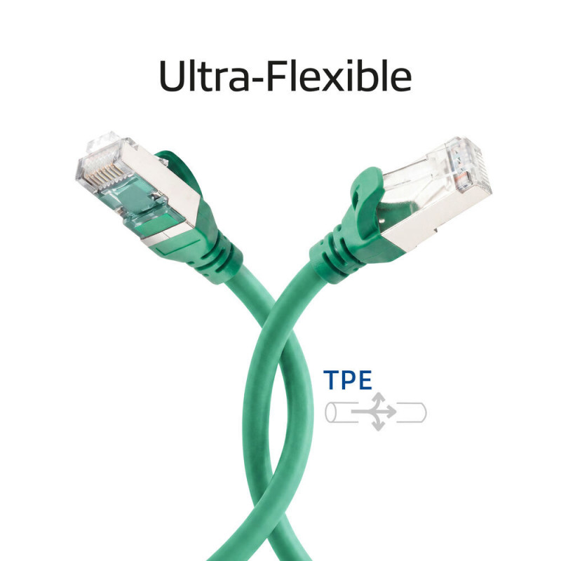 ACT FC2715 erittäin joustava S/FTP CAT6A kytkentäkaapeli, 15 m, TPE, takertumattomat RJ45-liittimet, vihreä