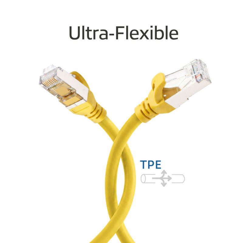 ACT FC2807 S/FTP CAT6A -kytkentäkaapeli, 7 m, TPE, erittäin joustava, takertumaton, RJ45, keltainen