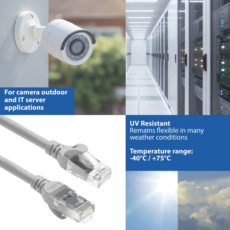 ACT FC1051 U/UTP CAT6A erittäin joustava kytkentäkaapeli, TPE, salpasuojattu, RJ45, 1,5 m, harmaa