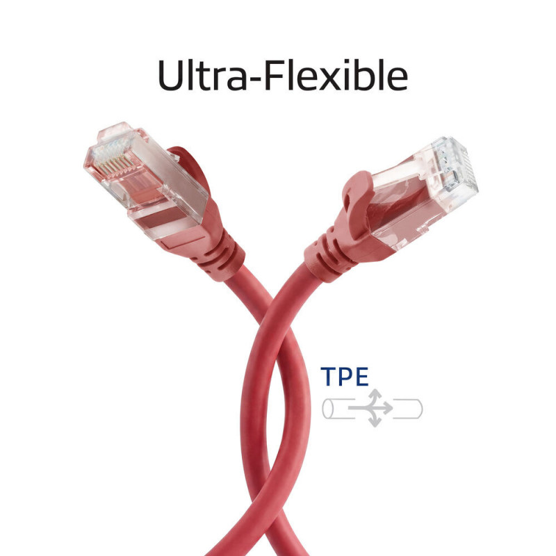 ACT FC1502 U/UTP CAT6A erittäin joustava kytkentäkaapeli, TPE, salpasuojattu, RJ45, 2 m, punainen