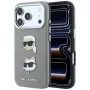 Karl Lagerfeld Saffiano-kotelo Karl & Choupette Heads Pins & Logo, iPhone 18 Pro Max / 17 Pro Max -puhelimille, harmaa
