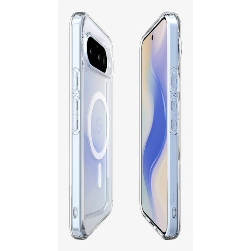 Spigen Ultra Hybrid MagSafe -suojakuori Google Pixel 10 Pro / Pixel 10, läpinäkyvä valkoinen