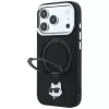 Karl Lagerfeld KF003216 Ring Stand 360 Choupette Head Pin MagSafe -suojakotelo iPhone 18 Pro Max / 17 Pro Max -puhelimelle, musta