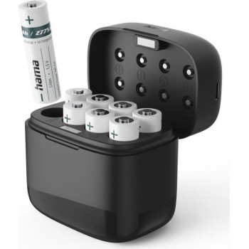 Hama akkulaturi 8x AA Li-Ion -akulla, 2000 mAh, lataus yksittäisissä paikoissa, USB-C