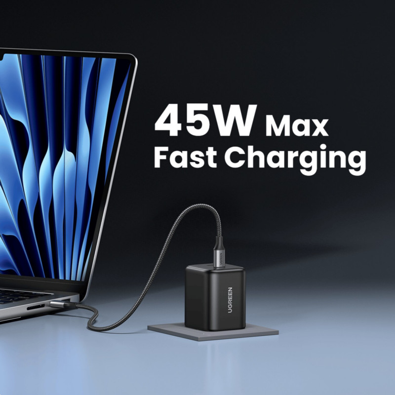 Ugreen X526 laturi 45 W, 2 x USB-C, GaN, musta