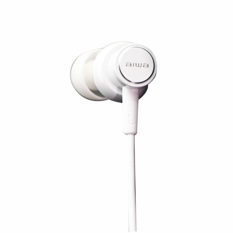 Aiwa ESTM-500W langalliset nappikuulokkeet mikrofonilla, 3,5 mm liitin, valkoinen