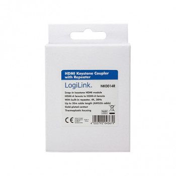 LogiLink NK0014R HDMI Keystone -liitin A/F–HDMI A/F, 4K/30 Hz, toistin, valkoinen