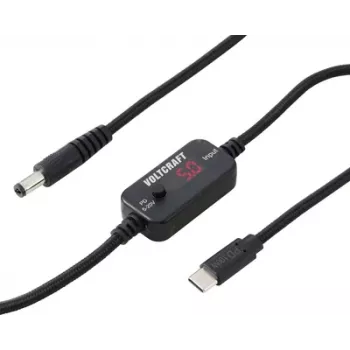 VOLTCRAFT VC-18735745 USB-jännitemuunnin, DC-pistoke 5,5 x 2,1 mm, USB-C PD/DC, säädettävä lähtöjännite, DC-sovittimella, musta