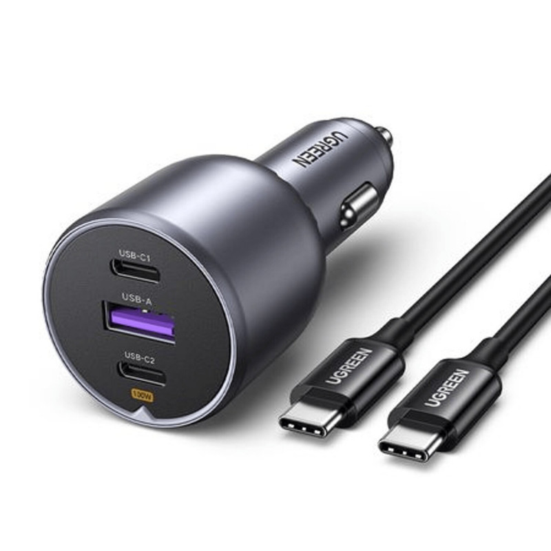 Ugreen EC705 autolaturi, USB + 2x USB-C, 130 W, 1 m 5 A:n kaapelilla